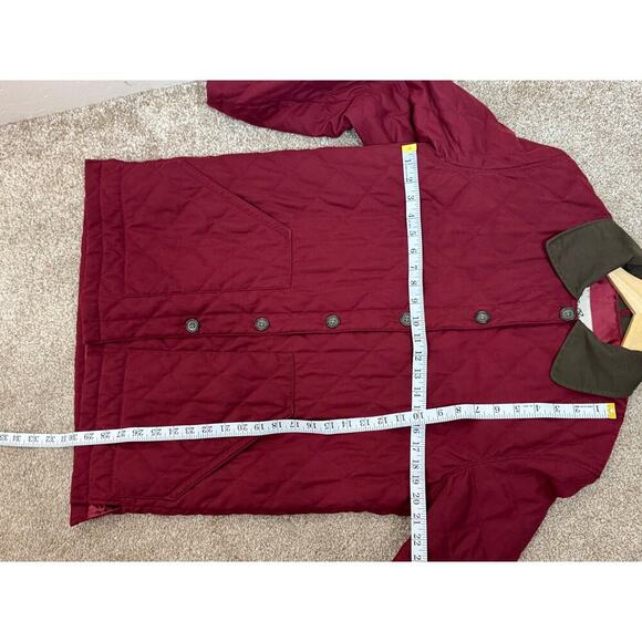 Eddie Bauer Womens Long Quilted Maroon Chore Jacket Brown Collar Utility Small - Picture 8 of 11